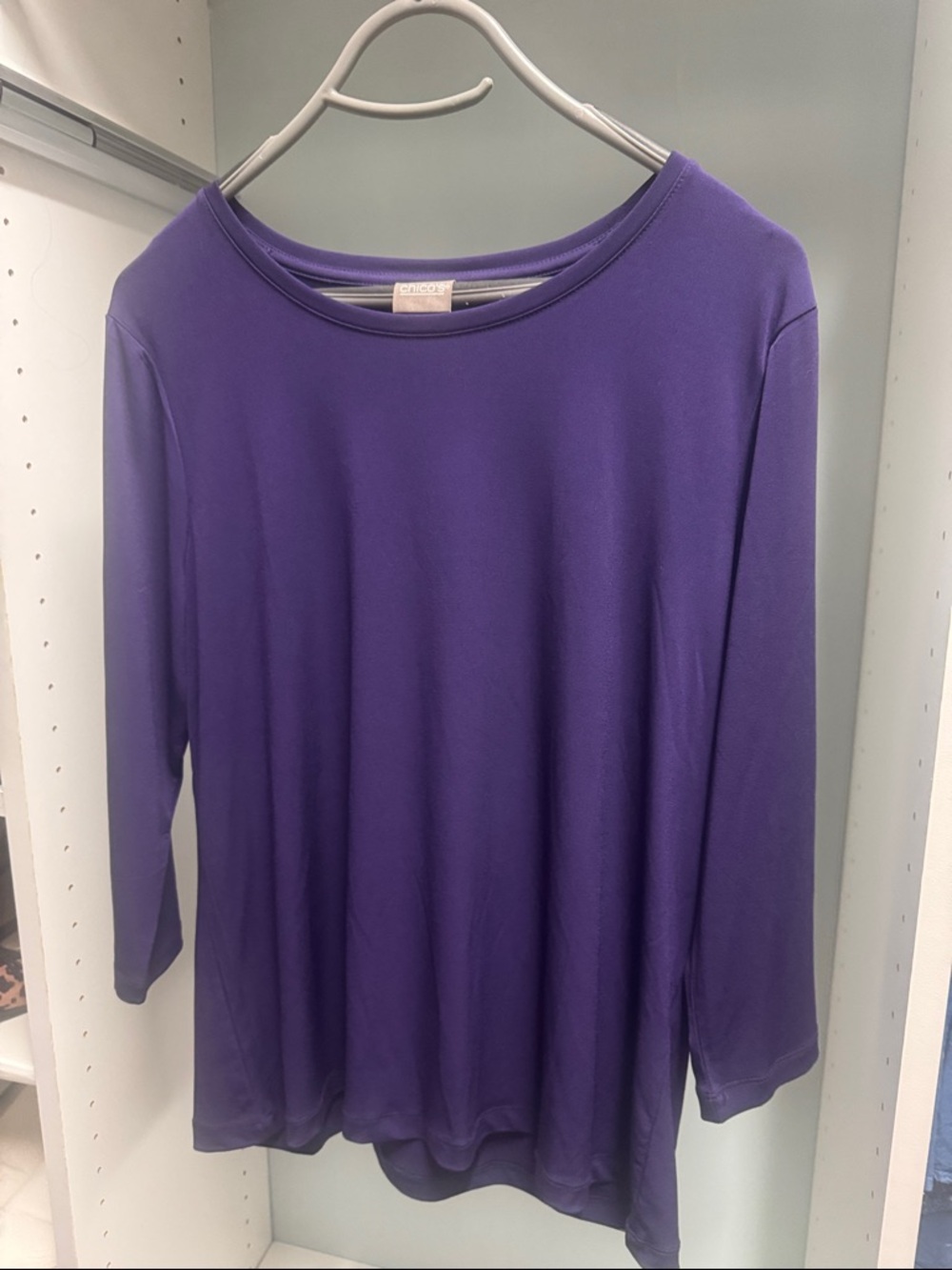 Chico's Violet Crewneck Long-Sleeve Polyester tee
